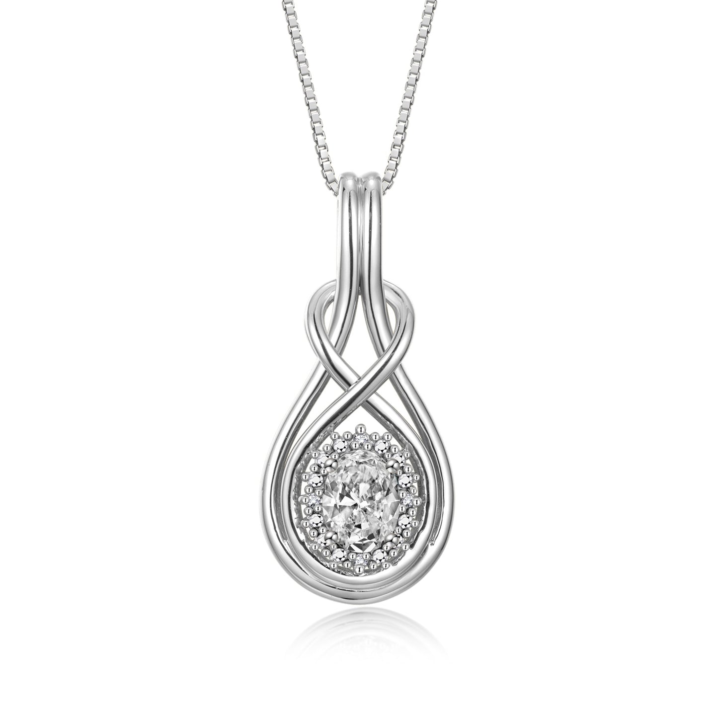 RYLOS Sterling Silver Love Knot Necklace: Gemstone & Diamond Pendant, 18 inch Chain, 8X6MM Birthstone, Women's Elegant Jewelry