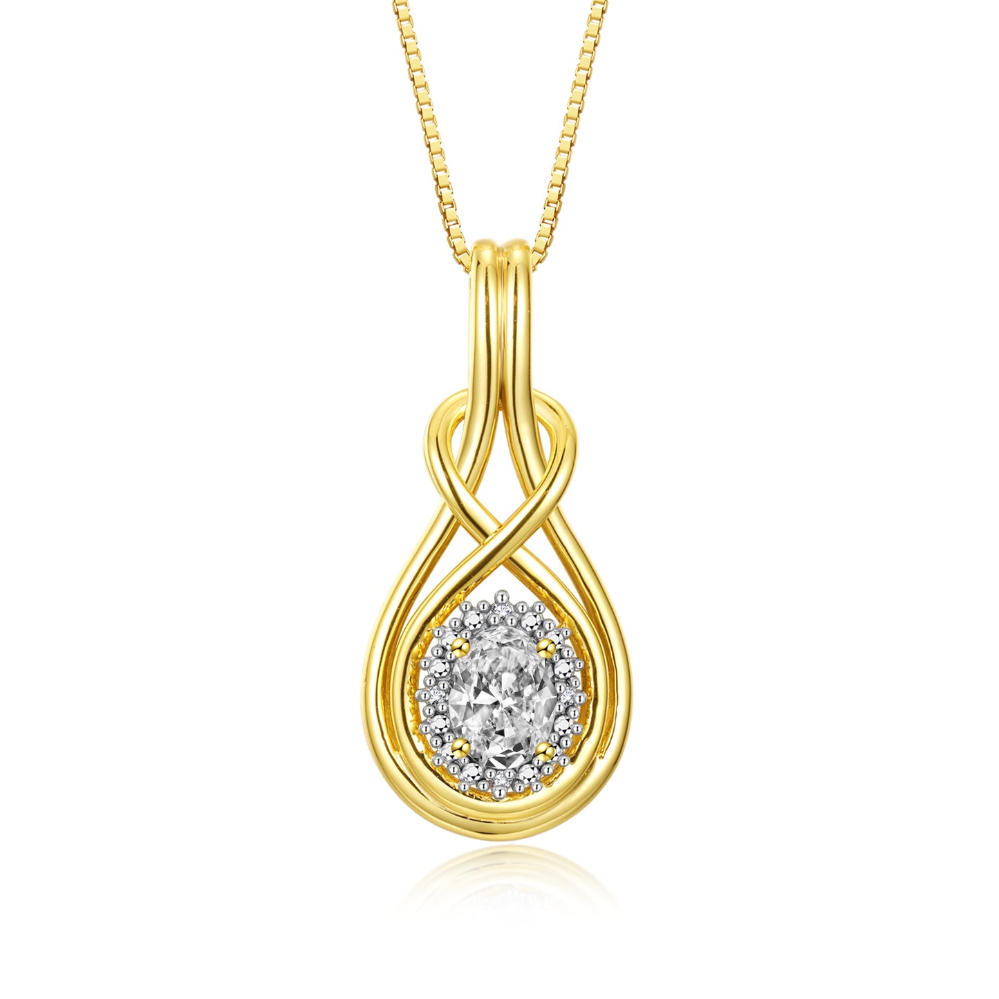RYLOS Yellow Gold Plated Silver Love Knot Necklace: Gemstone & Diamond Pendant, 18 inch Chain, 8X6MM Birthstone, Women's Elegant Jewelry
