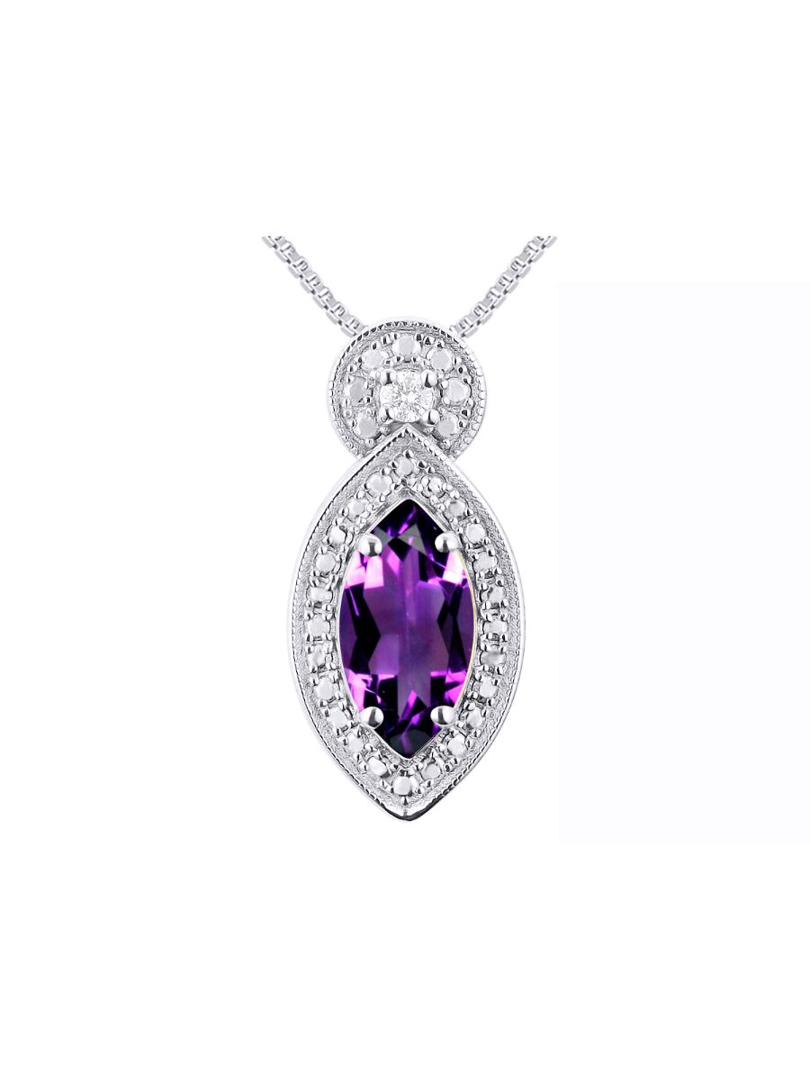 RYLOS Sterling Silver Designer Necklace: Marquise Gemstone & Diamond Pendant, 18" Chain, 10X5MM Birthstone, Women's Elegant Jewelry