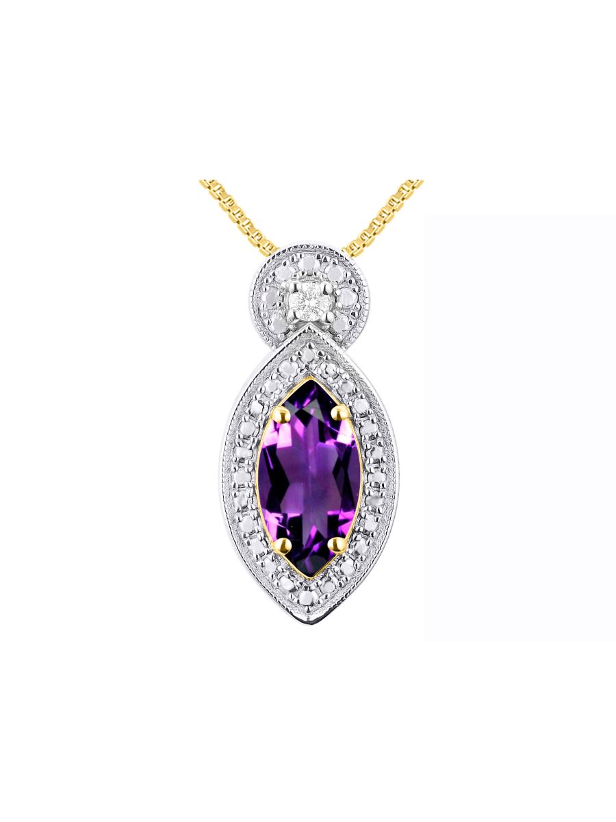 RYLOS Yellow Gold Plated Silver Designer Necklace: Marquise Gemstone & Diamond Pendant, 18" Chain, 10X5MM Birthstone, Women's Elegant Jewelry