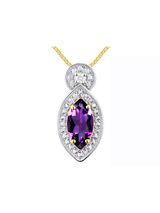 RYLOS 14K Yellow Gold Designer Necklace: Marquise Gemstone & Diamond Pendant, 18" Chain, 10X5MM Birthstone, Women's Elegant Jewelry