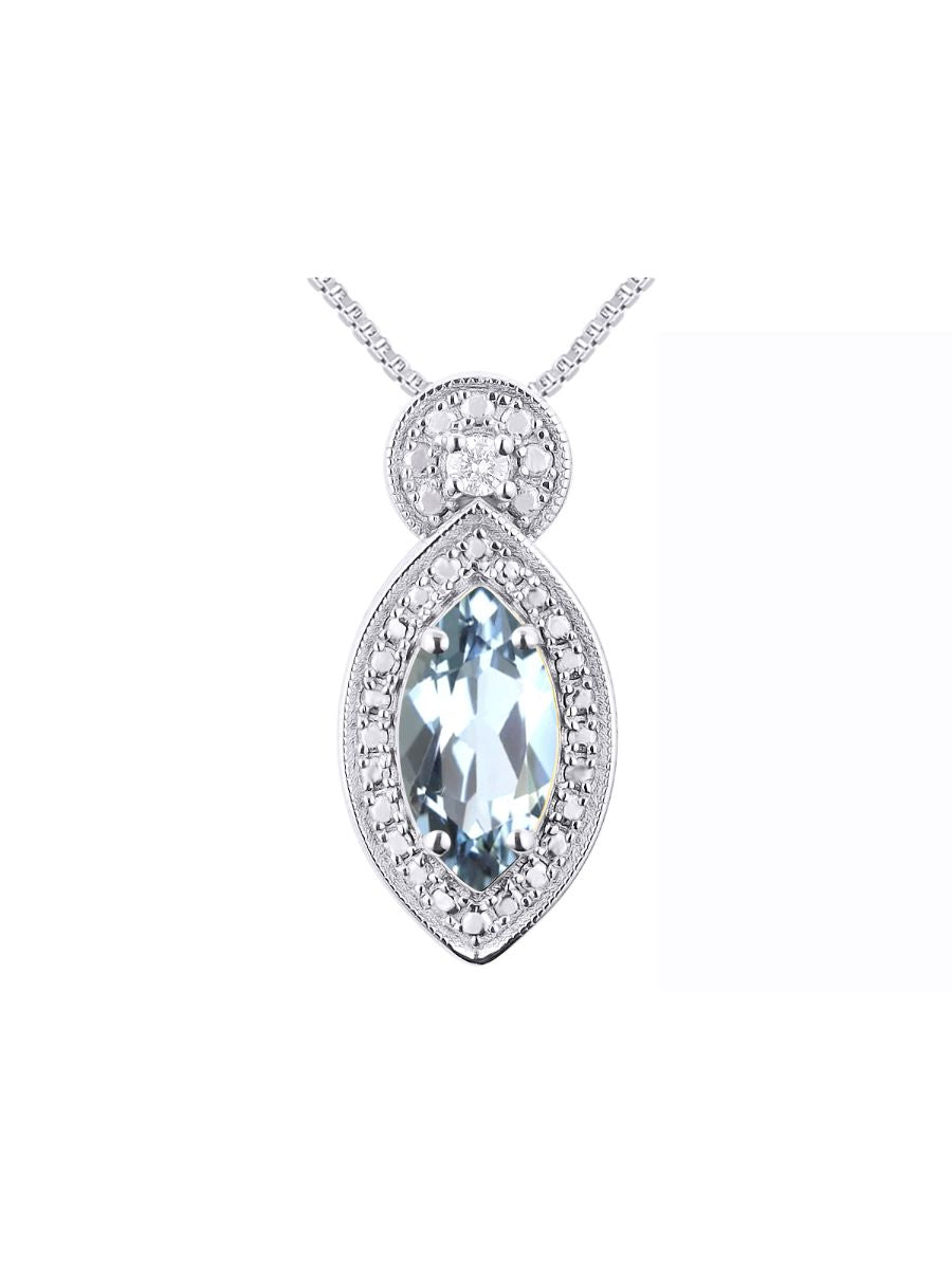 RYLOS Sterling Silver Designer Necklace: Marquise Gemstone & Diamond Pendant, 18" Chain, 10X5MM Birthstone, Women's Elegant Jewelry