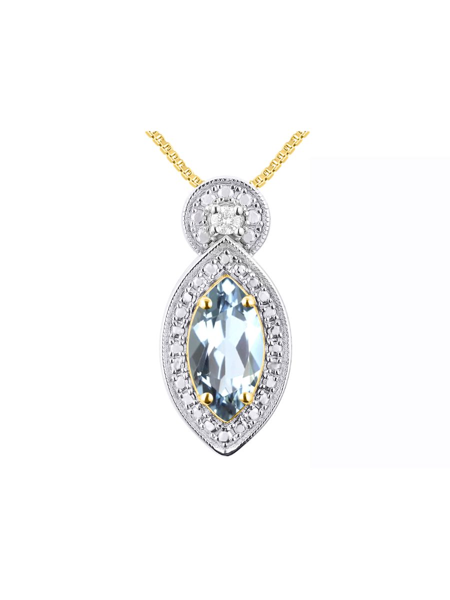 RYLOS Yellow Gold Plated Silver Designer Necklace: Marquise Gemstone & Diamond Pendant, 18" Chain, 10X5MM Birthstone, Women's Elegant Jewelry