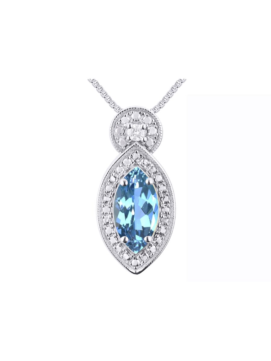 RYLOS Sterling Silver Designer Necklace: Marquise Gemstone & Diamond Pendant, 18" Chain, 10X5MM Birthstone, Women's Elegant Jewelry