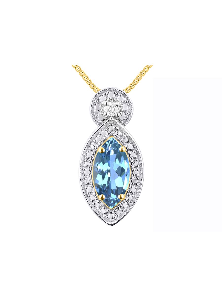 RYLOS Yellow Gold Plated Silver Designer Necklace: Marquise Gemstone & Diamond Pendant, 18" Chain, 10X5MM Birthstone, Women's Elegant Jewelry