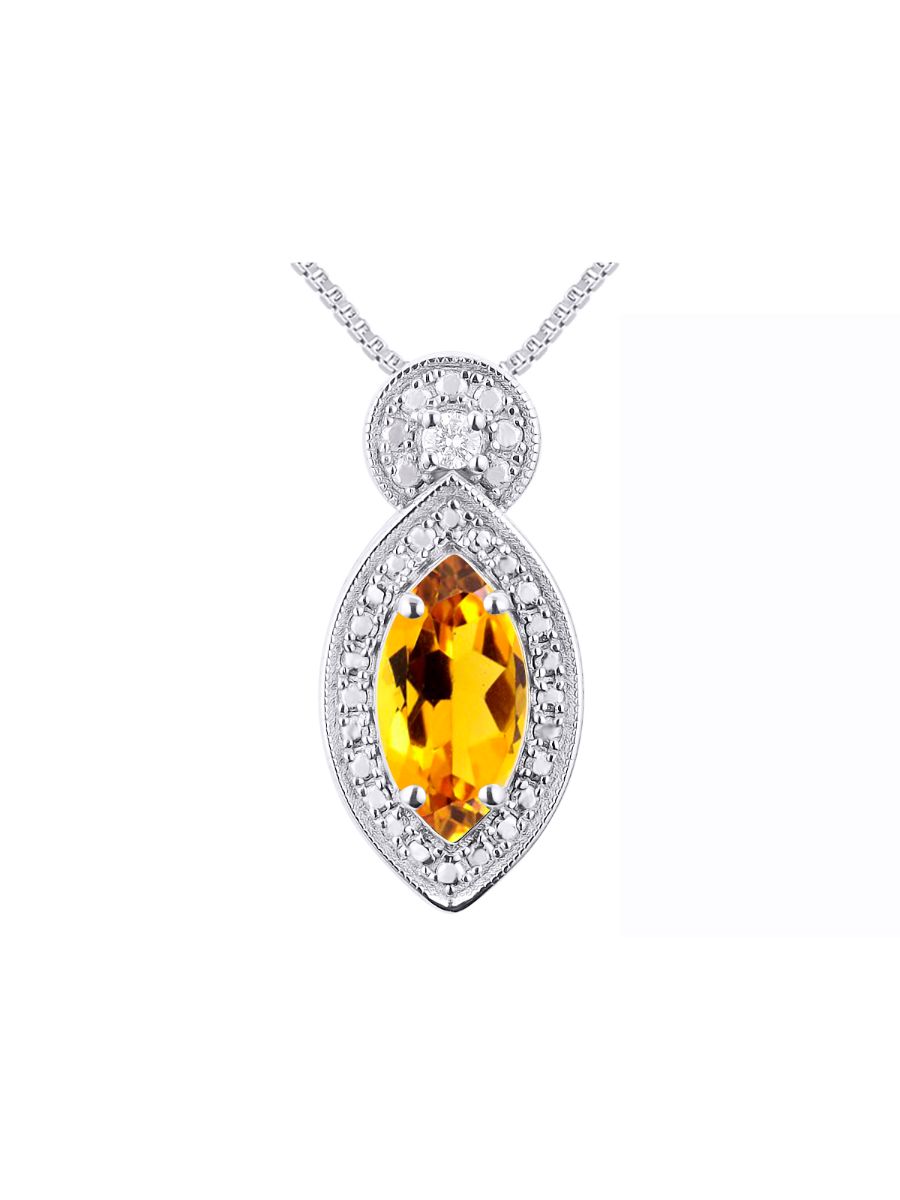 RYLOS Sterling Silver Designer Necklace: Marquise Gemstone & Diamond Pendant, 18" Chain, 10X5MM Birthstone, Women's Elegant Jewelry
