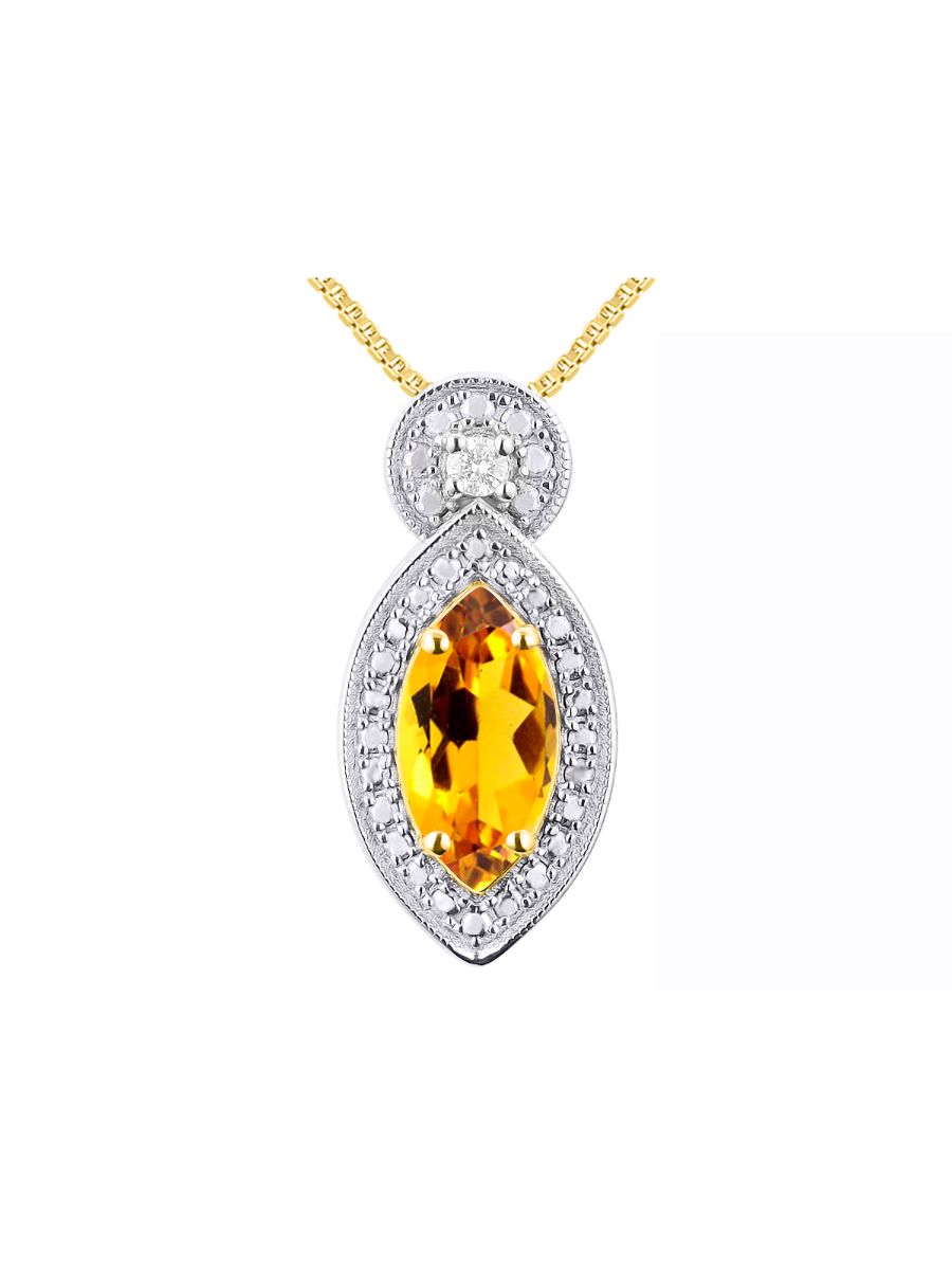RYLOS 14K Yellow Gold Designer Necklace: Marquise Gemstone & Diamond Pendant, 18" Chain, 10X5MM Birthstone, Women's Elegant Jewelry