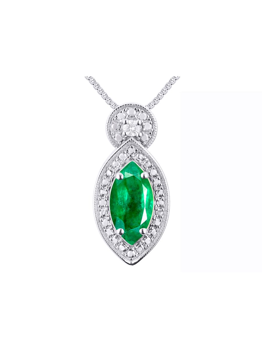 RYLOS Sterling Silver Designer Necklace: Marquise Gemstone & Diamond Pendant, 18" Chain, 10X5MM Birthstone, Women's Elegant Jewelry