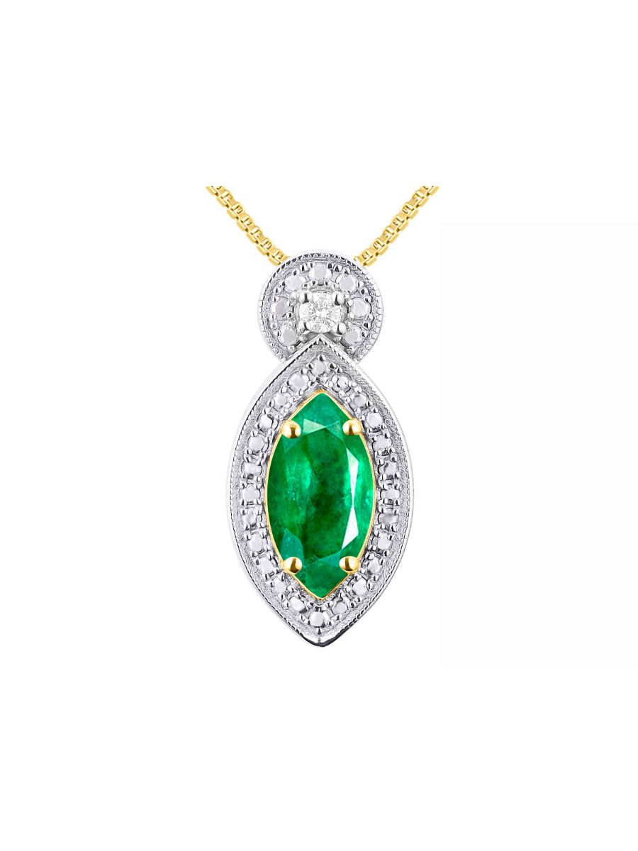 RYLOS Yellow Gold Plated Silver Designer Necklace: Marquise Gemstone & Diamond Pendant, 18" Chain, 10X5MM Birthstone, Women's Elegant Jewelry
