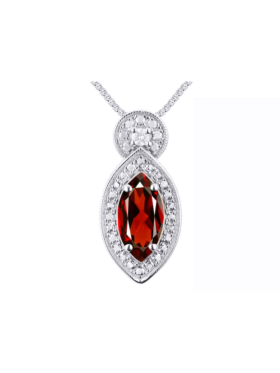 RYLOS 14K White Gold Designer Necklace: Marquise Gemstone & Diamond Pendant, 18 inch Chain, 10X5MM Birthstone, Women's Elegant Jewelry