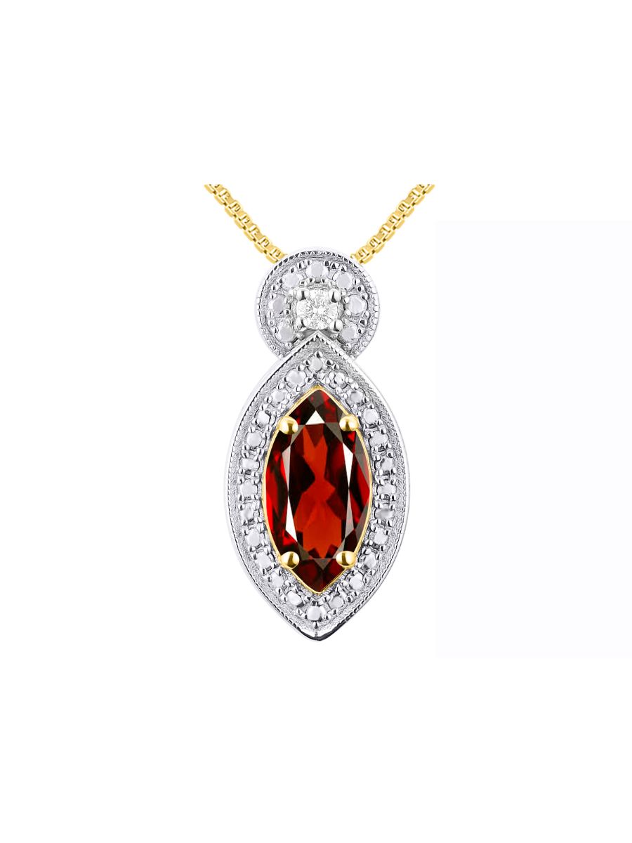 RYLOS Yellow Gold Plated Silver Designer Necklace: Marquise Gemstone & Diamond Pendant, 18" Chain, 10X5MM Birthstone, Women's Elegant Jewelry
