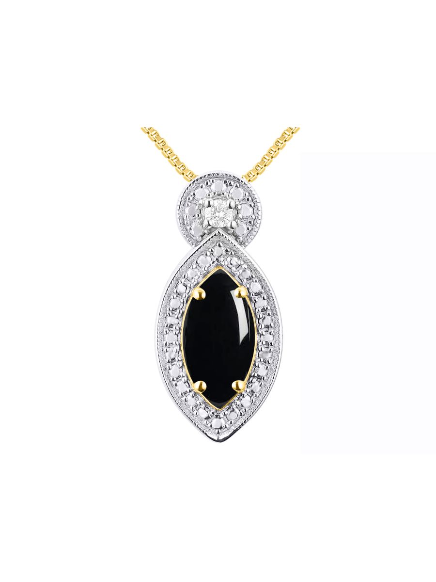 RYLOS Yellow Gold Plated Silver Designer Necklace: Marquise Gemstone & Diamond Pendant, 18" Chain, 10X5MM Birthstone, Women's Elegant Jewelry