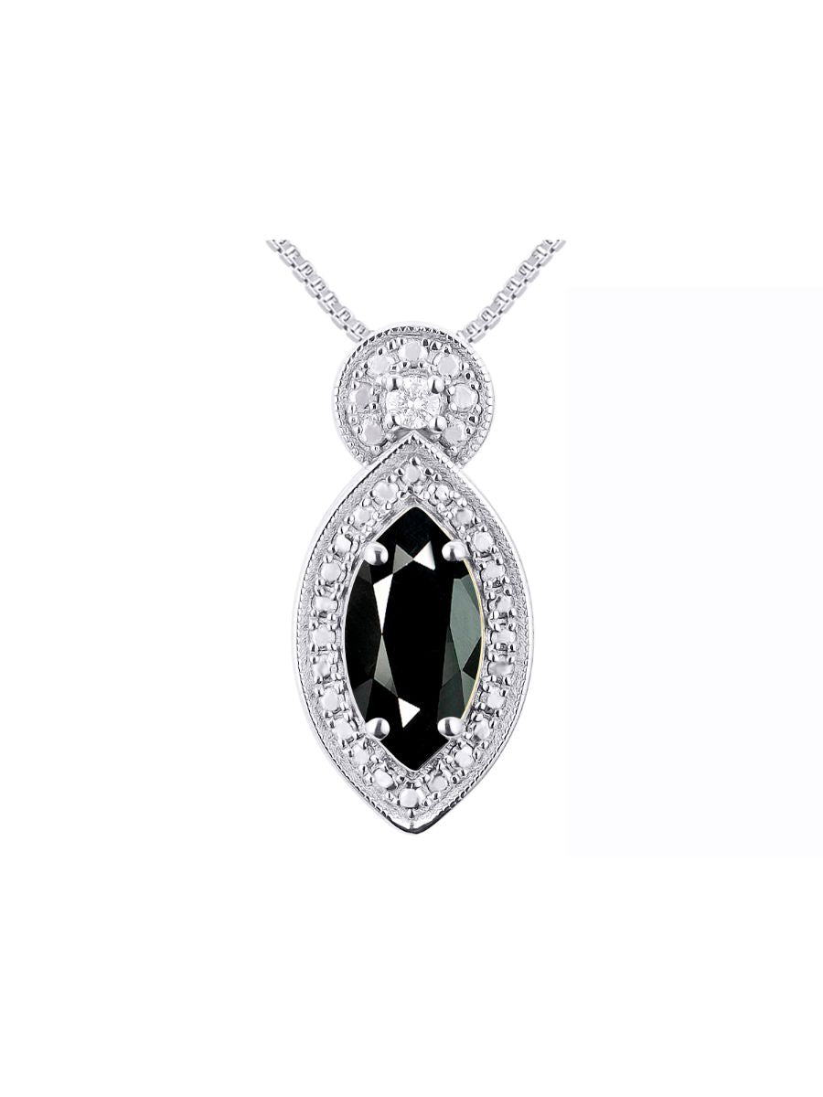 RYLOS Sterling Silver Designer Necklace: Marquise Gemstone & Diamond Pendant, 18" Chain, 10X5MM Birthstone, Women's Elegant Jewelry
