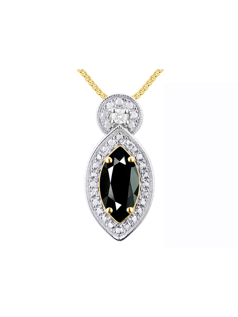 RYLOS Yellow Gold Plated Silver Designer Necklace: Marquise Gemstone & Diamond Pendant, 18" Chain, 10X5MM Birthstone, Women's Elegant Jewelry