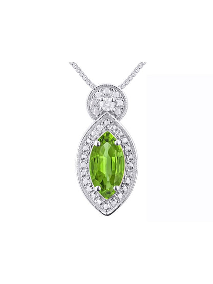 RYLOS Sterling Silver Designer Necklace: Marquise Gemstone & Diamond Pendant, 18 inch Chain, 10X5MM Birthstone, Women's Elegant Jewelry