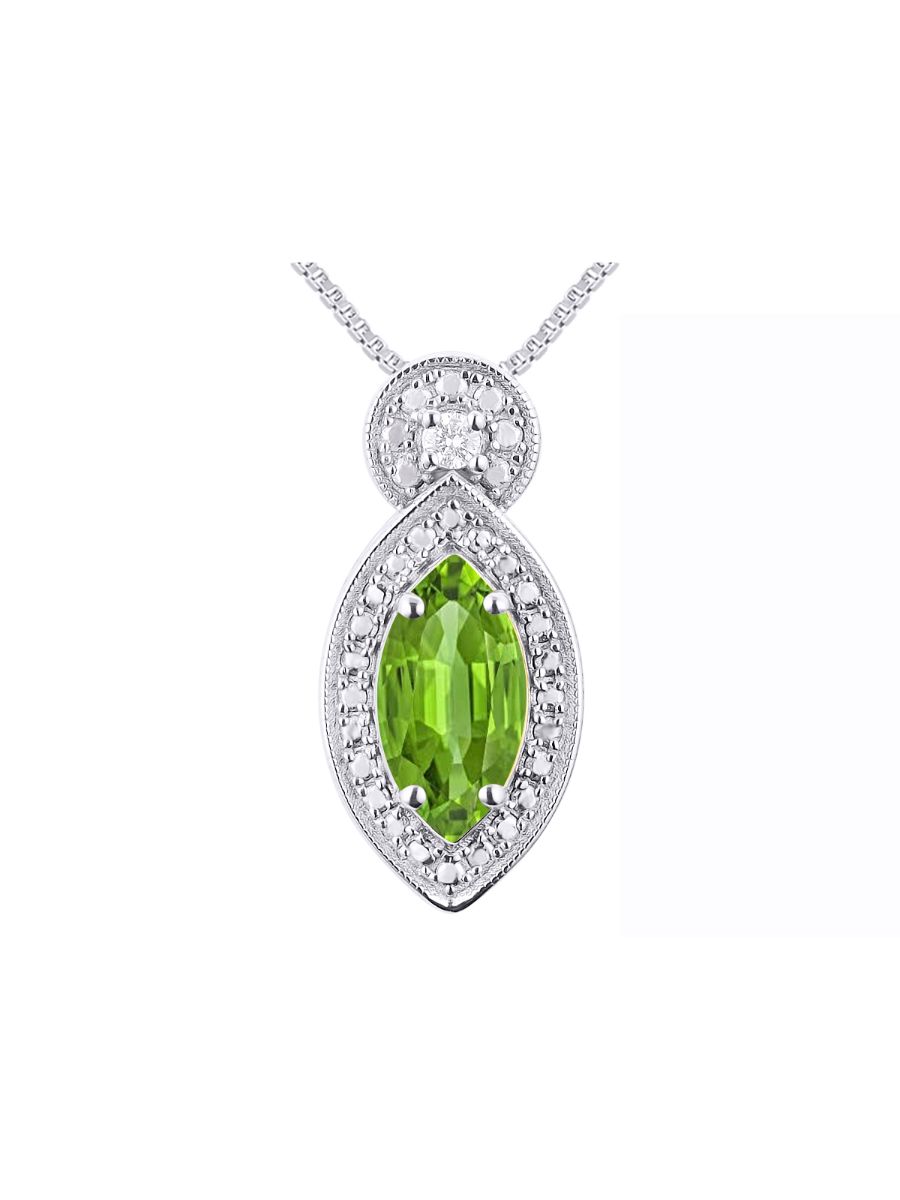 RYLOS 14K White Gold Designer Necklace: Marquise Gemstone & Diamond Pendant, 18 inch Chain, 10X5MM Birthstone, Women's Elegant Jewelry