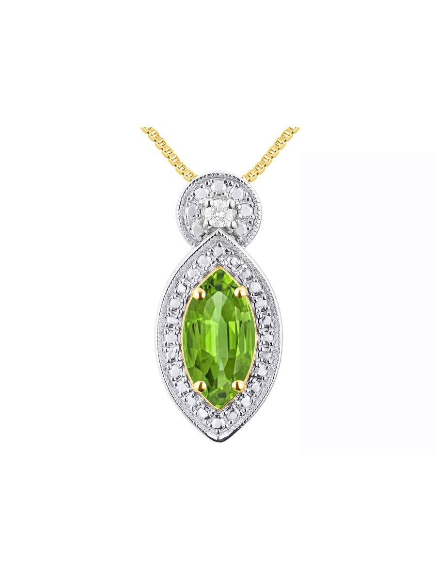 RYLOS Yellow Gold Plated Silver Designer Necklace: Marquise Gemstone & Diamond Pendant, 18" Chain, 10X5MM Birthstone, Women's Elegant Jewelry