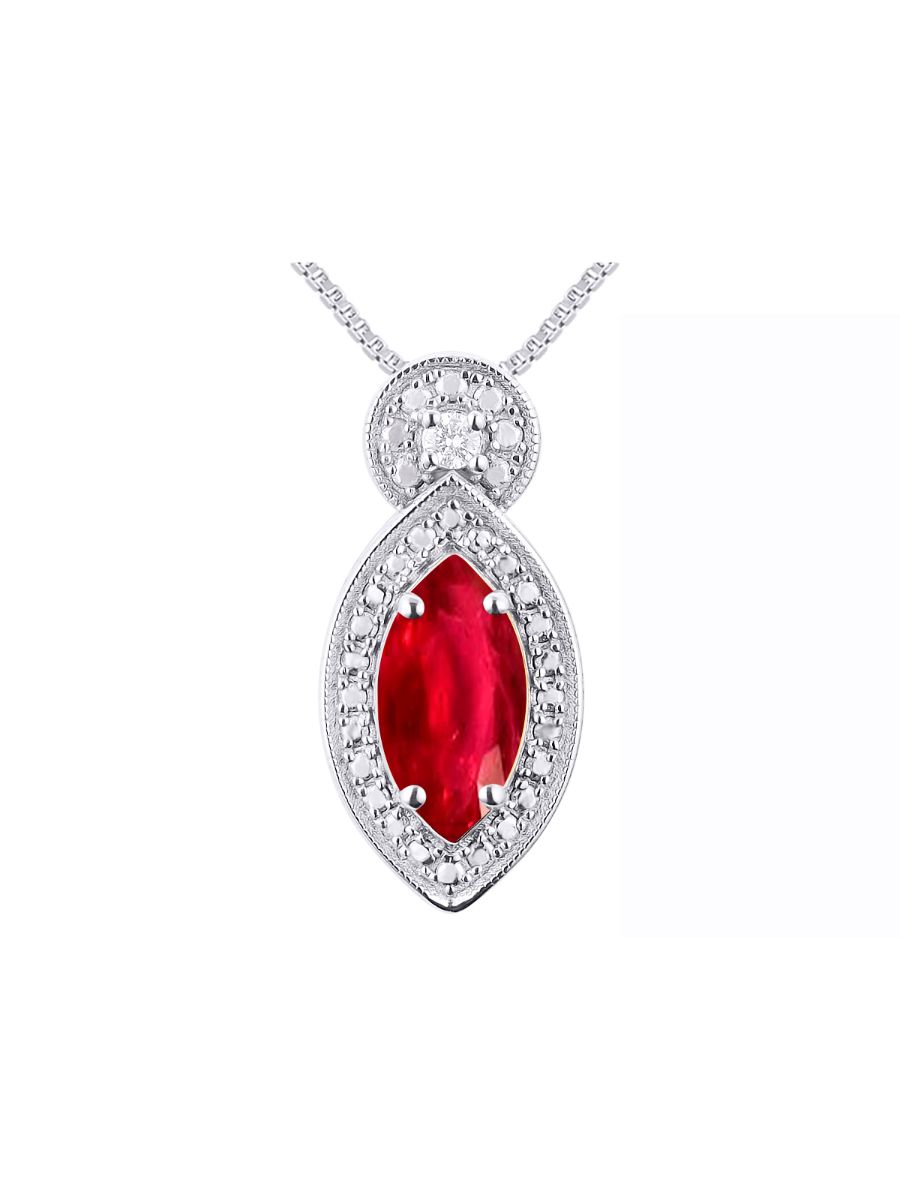 RYLOS Sterling Silver Designer Necklace: Marquise Gemstone & Diamond Pendant, 18" Chain, 10X5MM Birthstone, Women's Elegant Jewelry