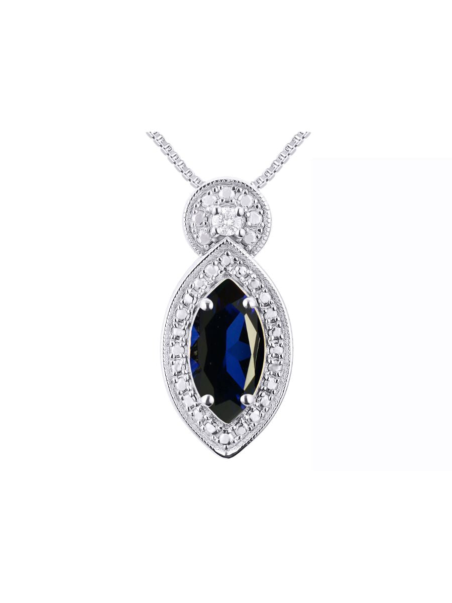 RYLOS Sterling Silver Designer Necklace: Marquise Gemstone & Diamond Pendant, 18" Chain, 10X5MM Birthstone, Women's Elegant Jewelry