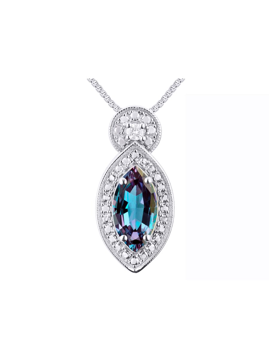 RYLOS Sterling Silver Designer Necklace: Marquise Gemstone & Diamond Pendant, 18" Chain, 10X5MM Birthstone, Women's Elegant Jewelry