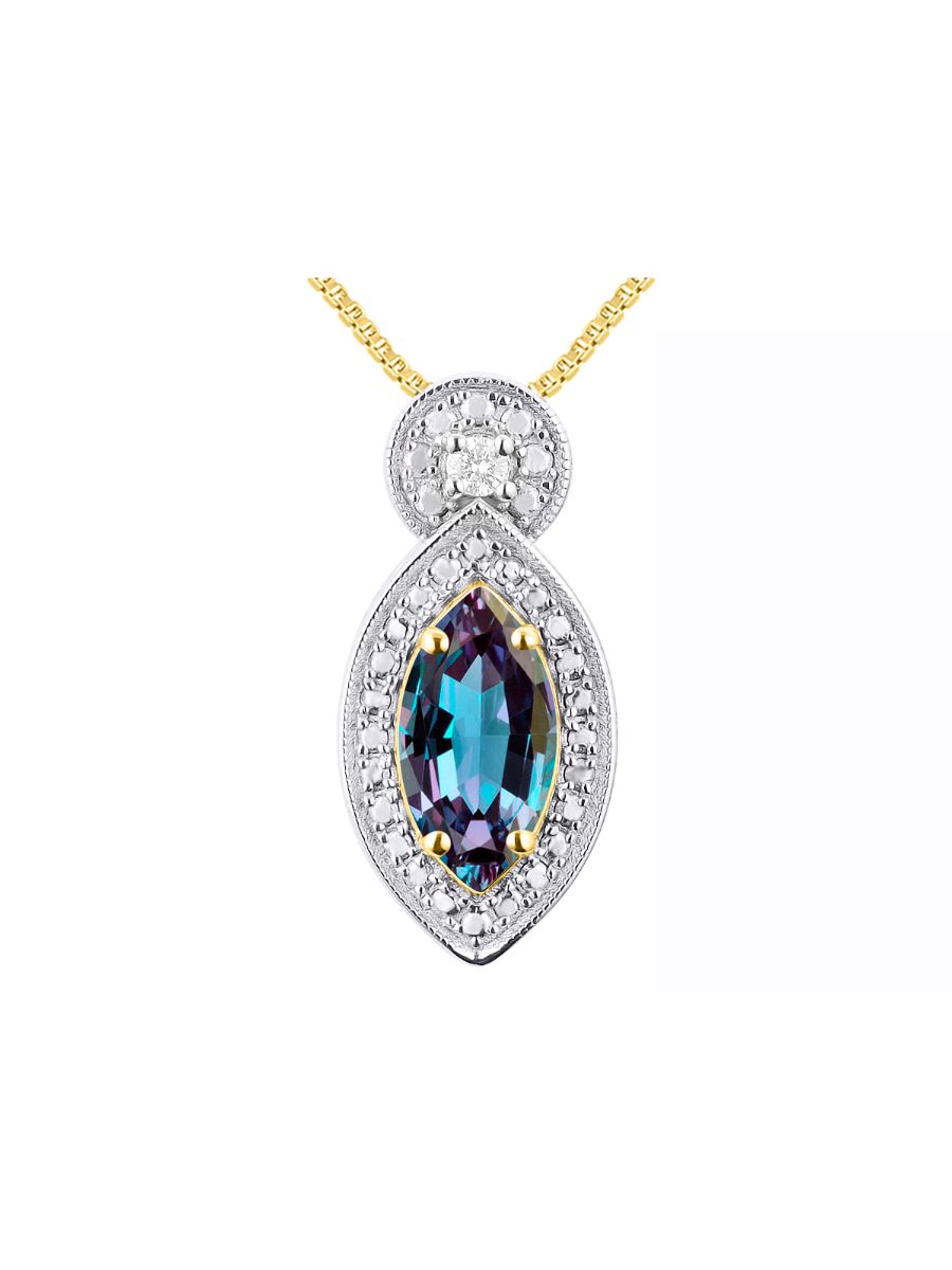 RYLOS Yellow Gold Plated Silver Designer Necklace: Marquise Gemstone & Diamond Pendant, 18" Chain, 10X5MM Birthstone, Women's Elegant Jewelry
