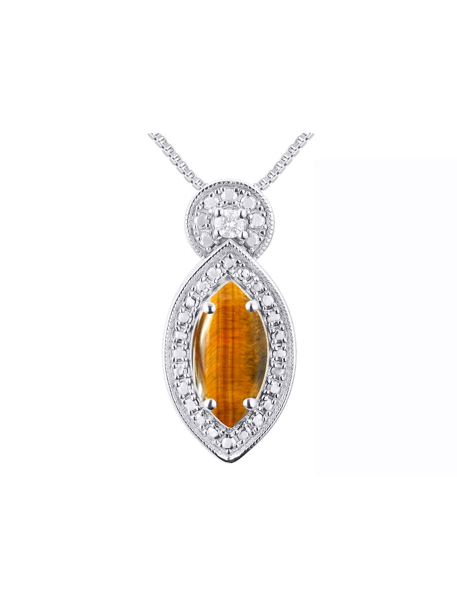 RYLOS Sterling Silver Designer Necklace: Marquise Gemstone & Diamond Pendant, 18" Chain, 10X5MM Birthstone, Women's Elegant Jewelry