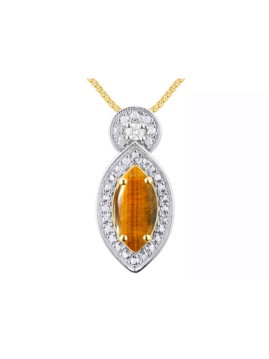 RYLOS 14K Yellow Gold Designer Necklace: Marquise Gemstone & Diamond Pendant, 18" Chain, 10X5MM Birthstone, Women's Elegant Jewelry