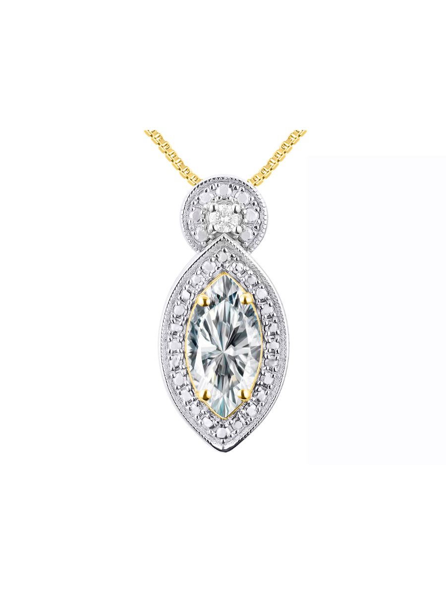 RYLOS Yellow Gold Plated Silver Designer Necklace: Marquise Gemstone & Diamond Pendant, 18" Chain, 10X5MM Birthstone, Women's Elegant Jewelry