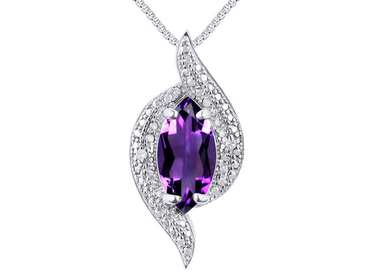 RYLOS 14K White Gold Designer Necklace: Marquise Gemstone & Diamond Pendant, 18" Chain, 10X5MM Birthstone, Women's Elegant Jewelry