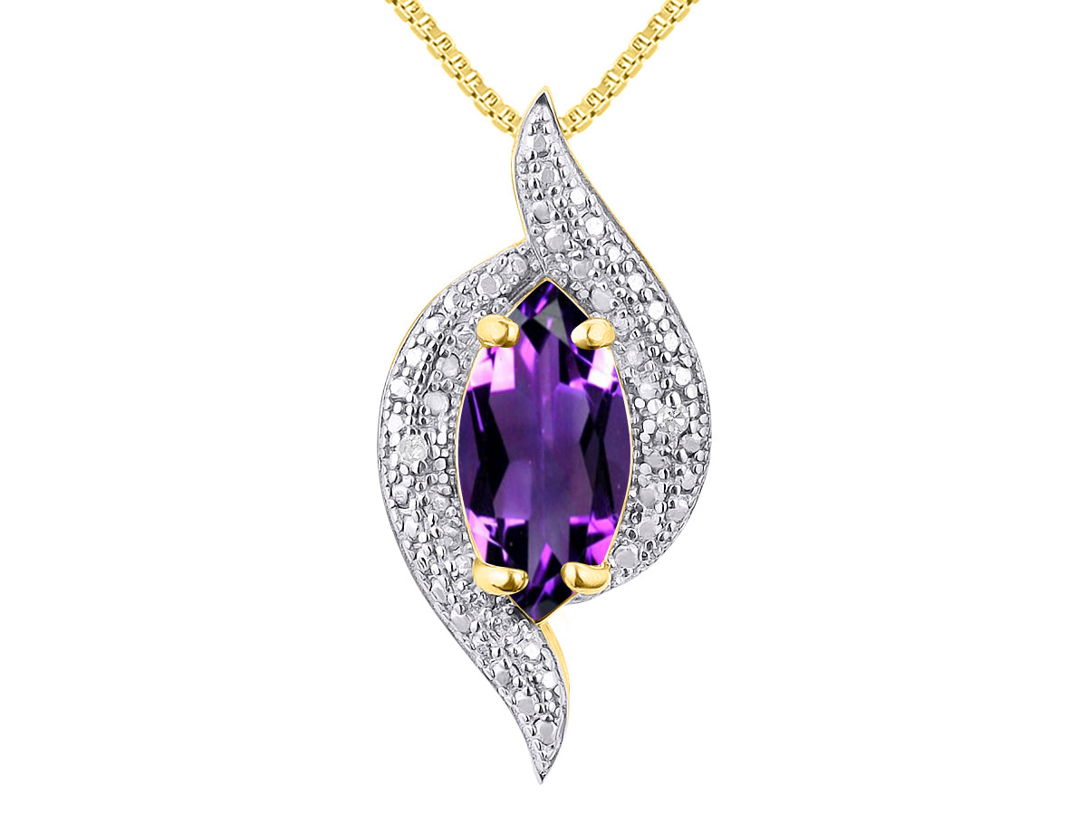 RYLOS 14K Yellow Gold Designer Necklace: Marquise Gemstone & Diamond Pendant, 18" Chain, 10X5MM Birthstone, Women's Elegant Jewelry