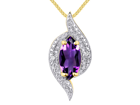 RYLOS 14K Yellow Gold Designer Necklace: Marquise Gemstone & Diamond Pendant, 18" Chain, 10X5MM Birthstone, Women's Elegant Jewelry