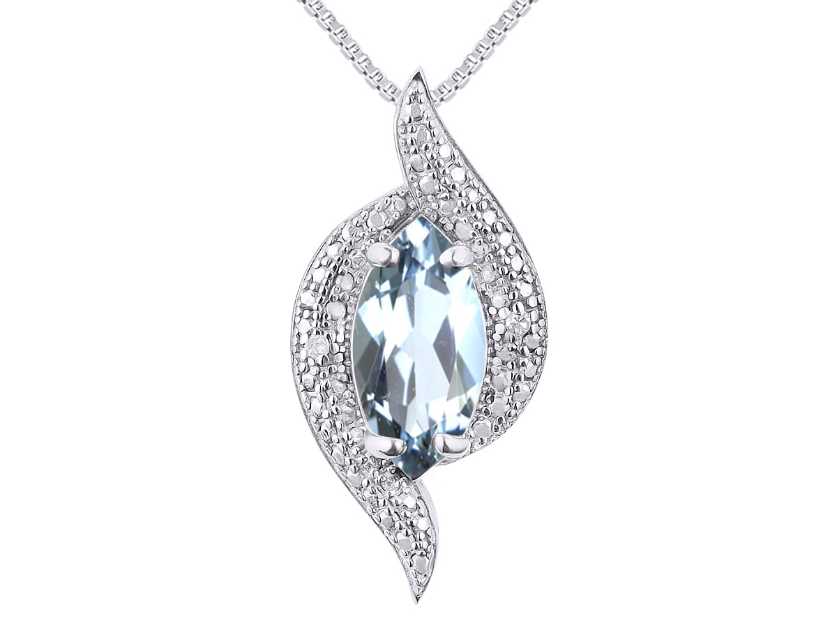 RYLOS Designer Necklace: Marquise Gemstone & Diamond Pendant, 18" Chain, 10X5MM Birthstone, Women's Elegant Jewelry - Sterling Silver