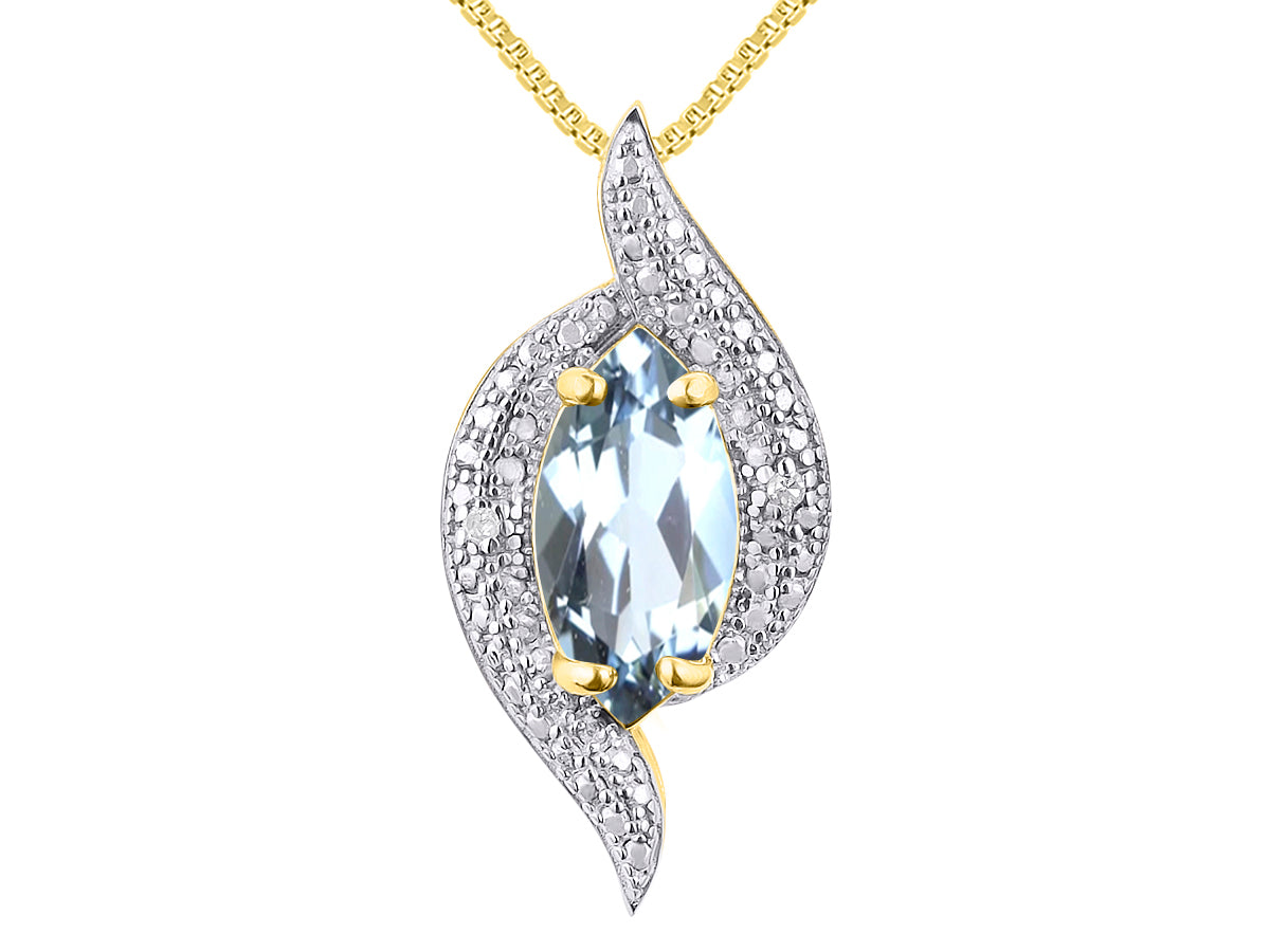 RYLOS 14K Yellow Gold Designer Necklace: Marquise Gemstone & Diamond Pendant, 18" Chain, 10X5MM Birthstone, Women's Elegant Jewelry