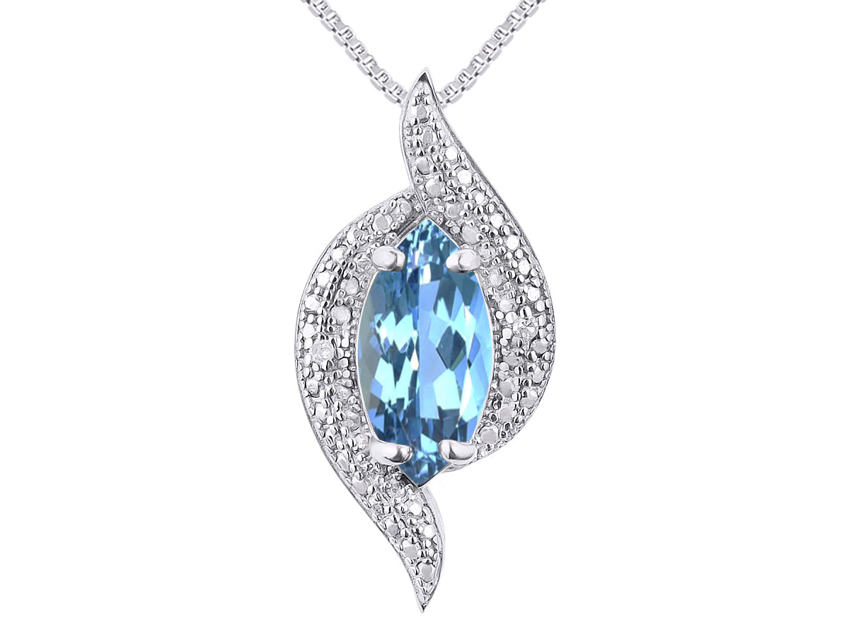 RYLOS Designer Necklace: Marquise Gemstone & Diamond Pendant, 18" Chain, 10X5MM Birthstone, Women's Elegant Jewelry - Sterling Silver
