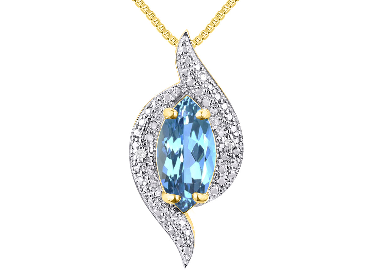 RYLOS Designer Necklace: Marquise Gemstone & Diamond Pendant, 18" Chain, 10X5MM Birthstone, Women's Elegant Jewelry - Yellow Gold Plated Silver
