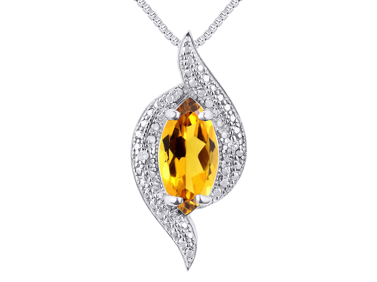 RYLOS Designer Necklace: Marquise Gemstone & Diamond Pendant, 18" Chain, 10X5MM Birthstone, Women's Elegant Jewelry - Sterling Silver