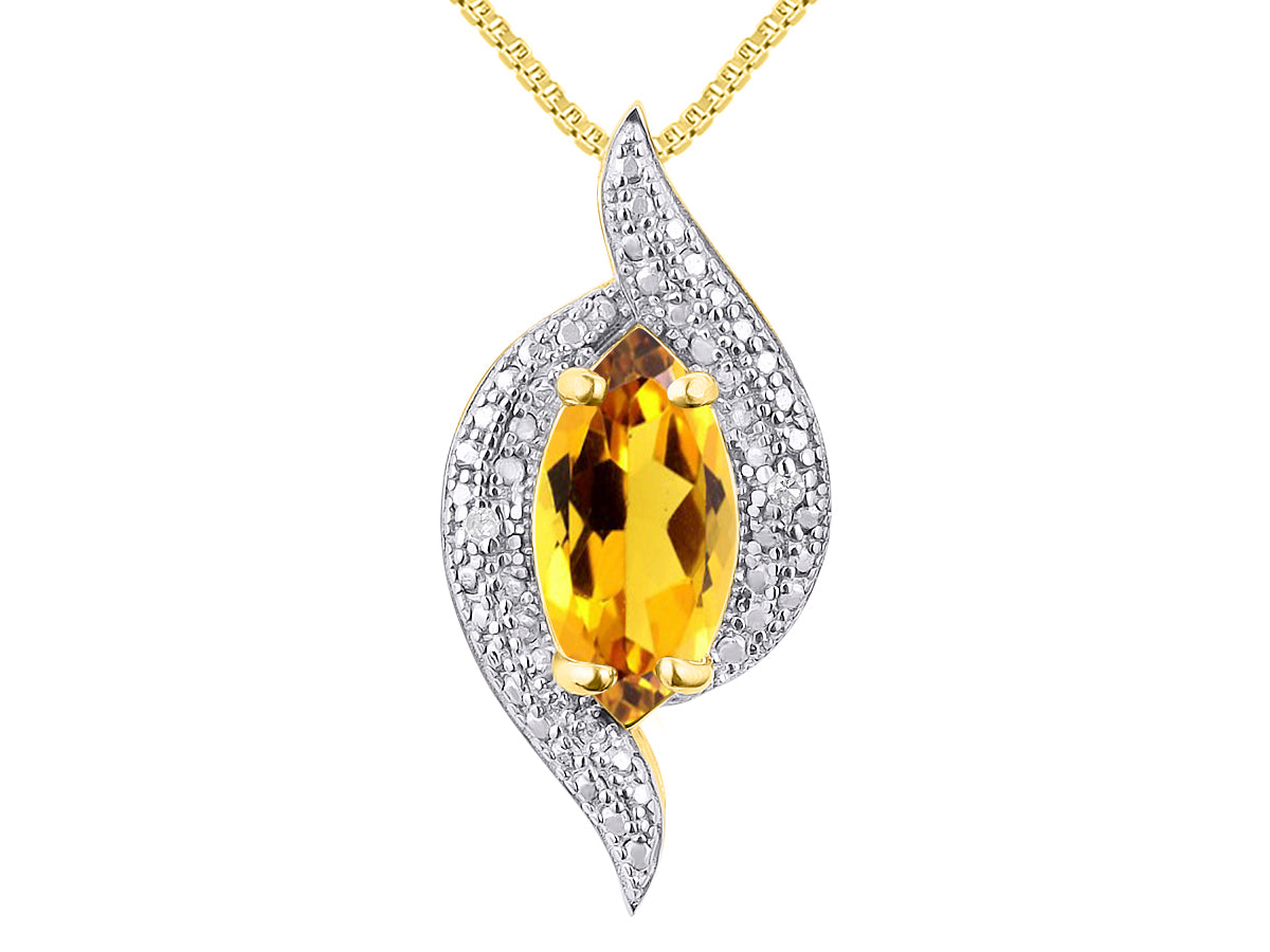 RYLOS 14K Yellow Gold Designer Necklace: Marquise Gemstone & Diamond Pendant, 18" Chain, 10X5MM Birthstone, Women's Elegant Jewelry