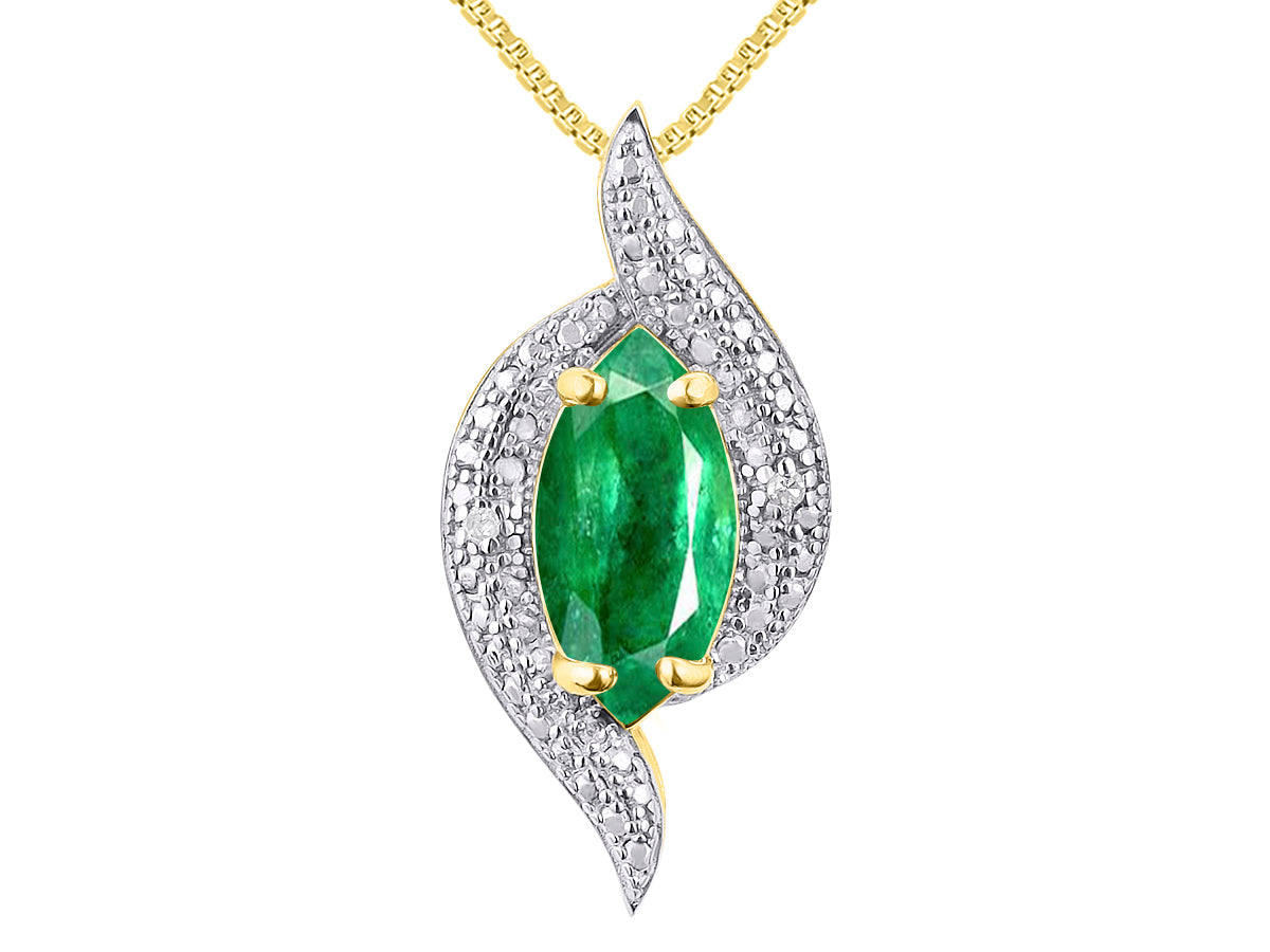RYLOS Designer Necklace: Marquise Gemstone & Diamond Pendant, 18" Chain, 10X5MM Birthstone, Women's Elegant Jewelry - Yellow Gold Plated Silver