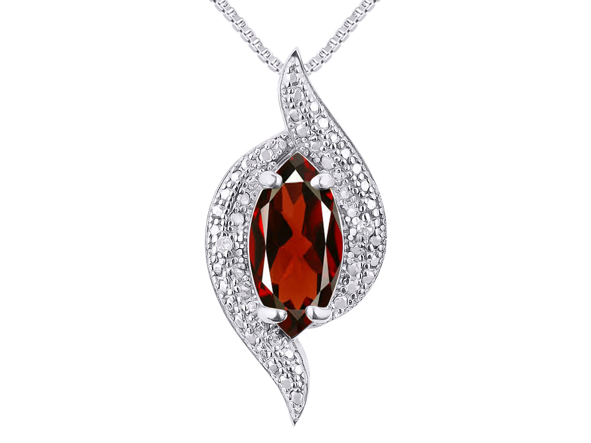 RYLOS Designer Necklace: Marquise Gemstone & Diamond Pendant, 18" Chain, 10X5MM Birthstone, Women's Elegant Jewelry - Sterling Silver
