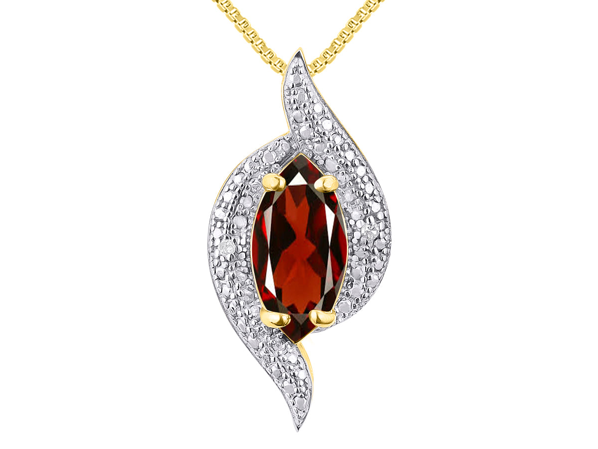 RYLOS Designer Necklace: Marquise Gemstone & Diamond Pendant, 18" Chain, 10X5MM Birthstone, Women's Elegant Jewelry - Yellow Gold Plated Silver