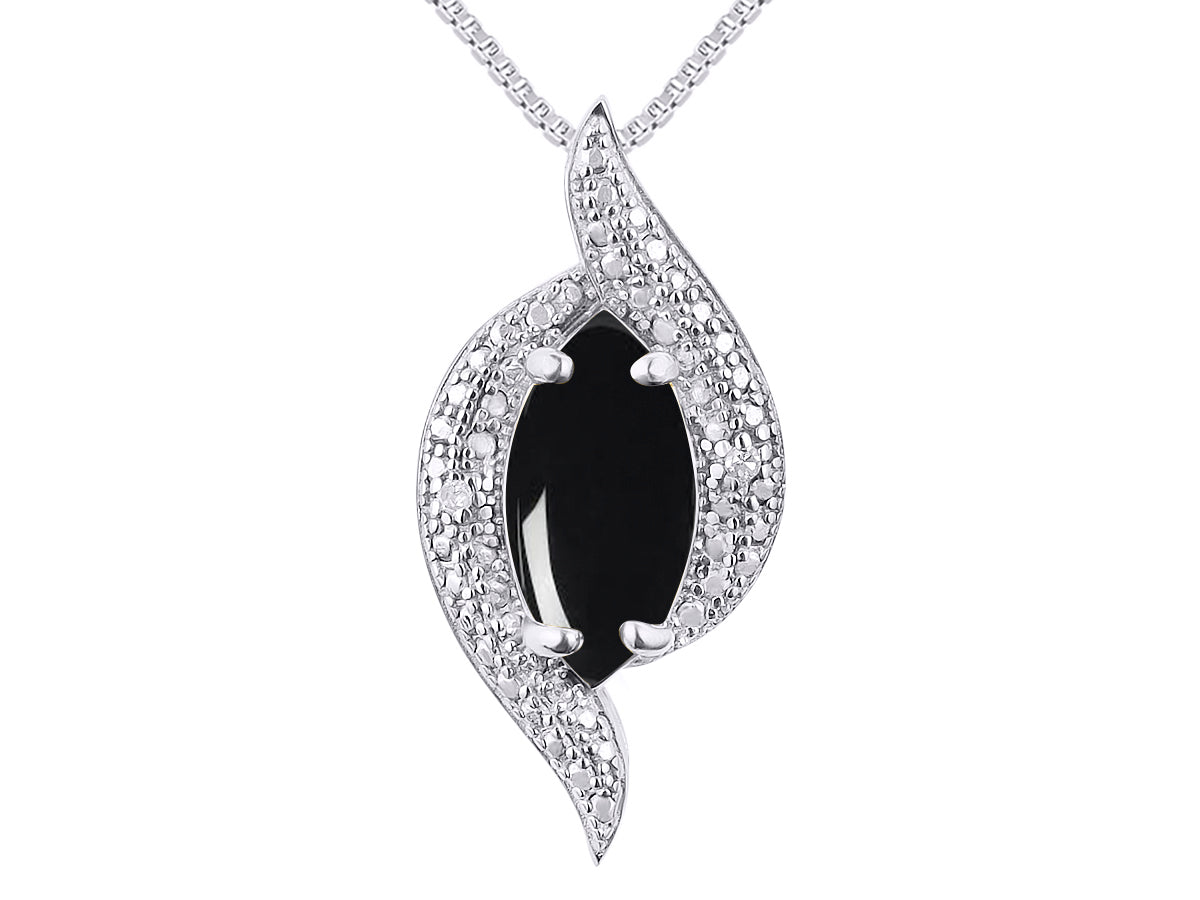 RYLOS Designer Necklace: Marquise Gemstone & Diamond Pendant, 18" Chain, 10X5MM Birthstone, Women's Elegant Jewelry - Sterling Silver