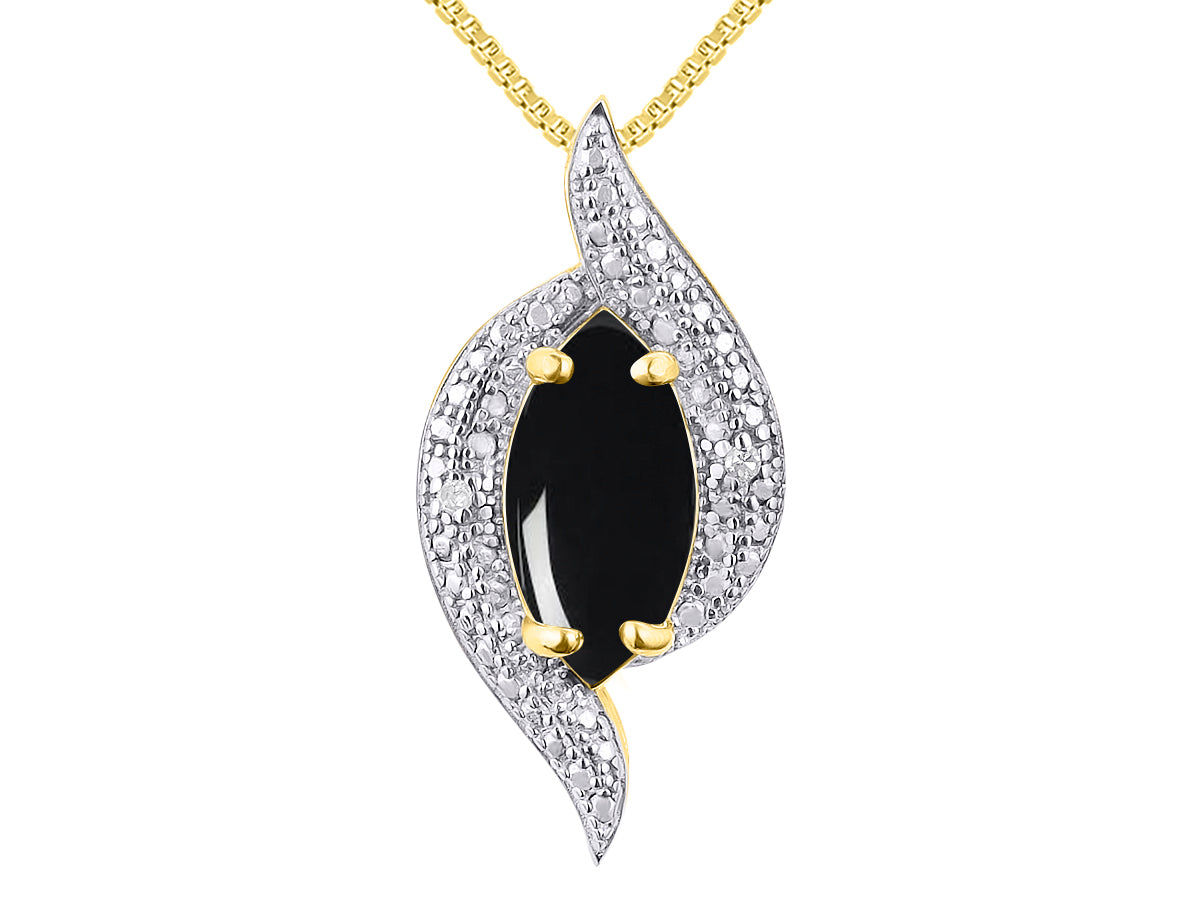 RYLOS 14K Yellow Gold Designer Necklace: Marquise Gemstone & Diamond Pendant, 18" Chain, 10X5MM Birthstone, Women's Elegant Jewelry