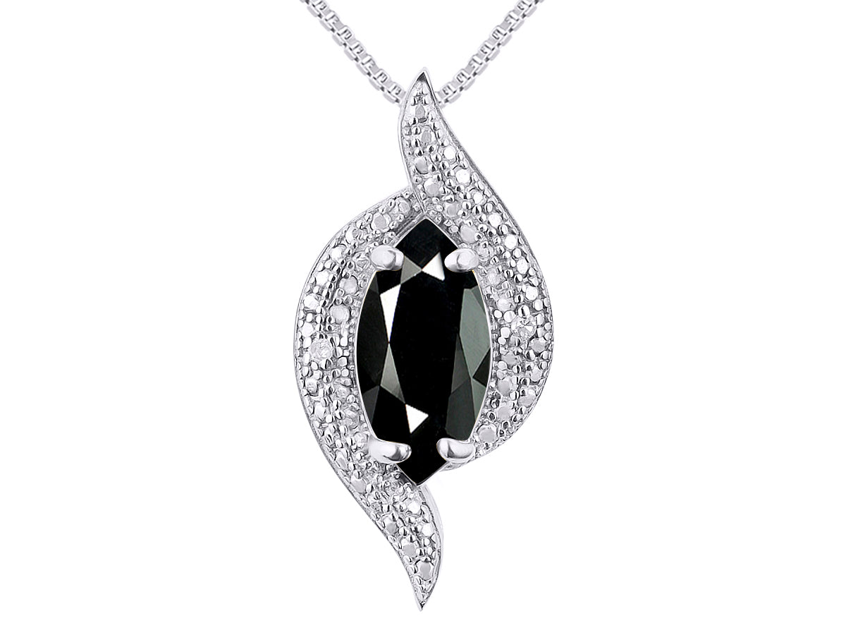 RYLOS Designer Necklace: Marquise Gemstone & Diamond Pendant, 18" Chain, 10X5MM Birthstone, Women's Elegant Jewelry - Sterling Silver