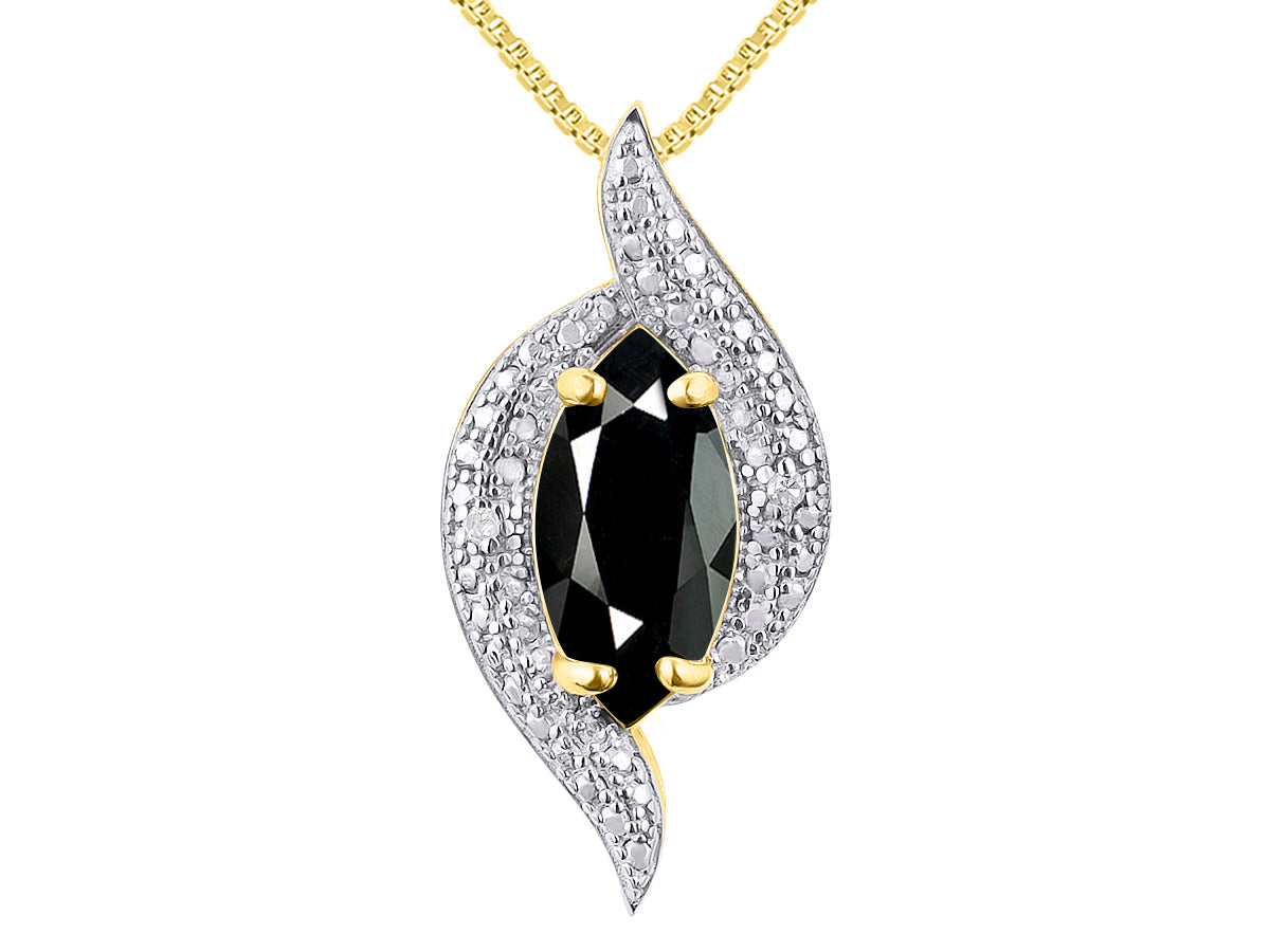 RYLOS Designer Necklace: Marquise Gemstone & Diamond Pendant, 18" Chain, 10X5MM Birthstone, Women's Elegant Jewelry - Yellow Gold Plated Silver