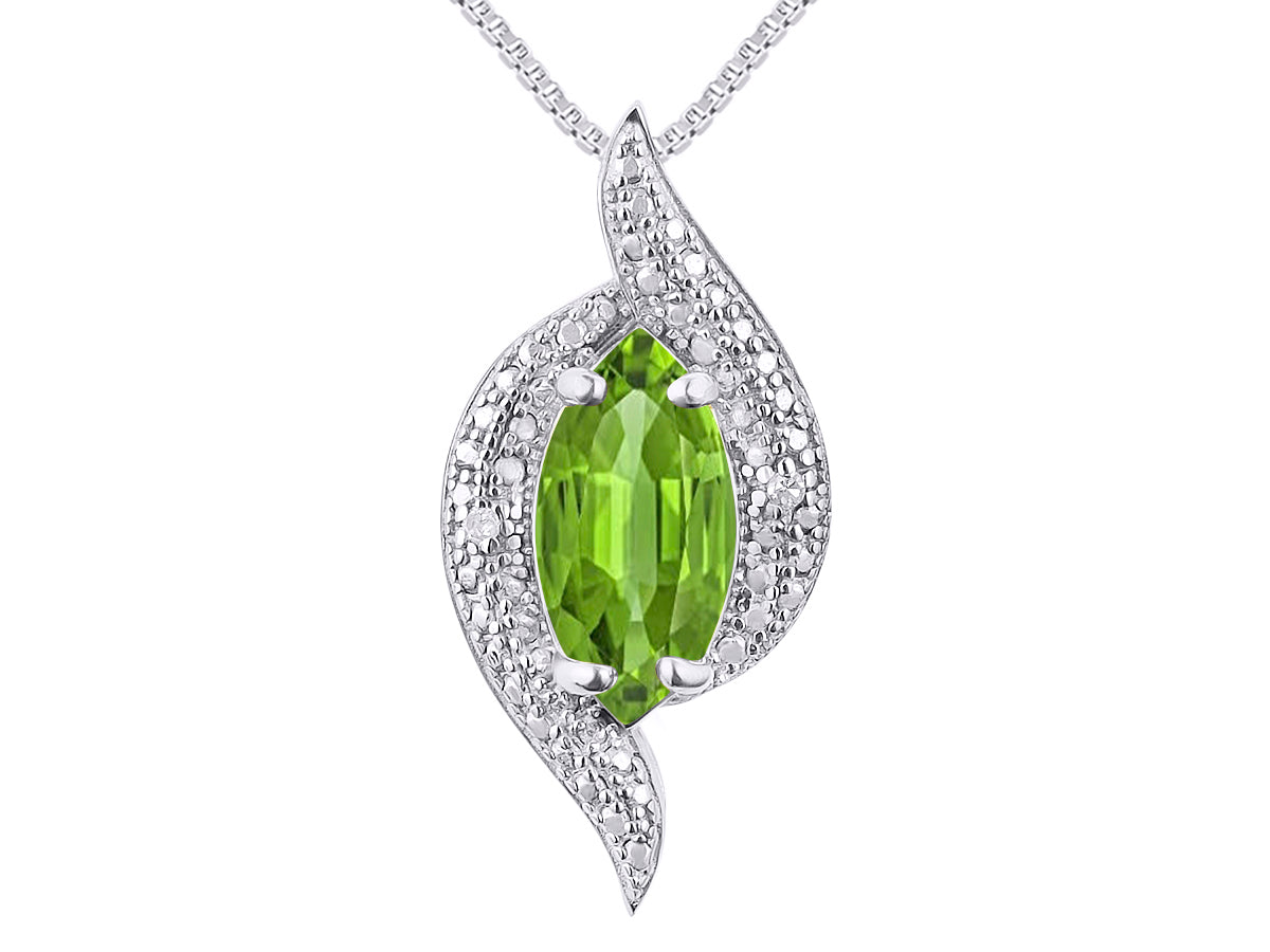 RYLOS Designer Necklace: Marquise Gemstone & Diamond Pendant, 18" Chain, 10X5MM Birthstone, Women's Elegant Jewelry - Sterling Silver