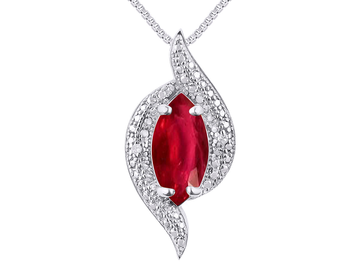 RYLOS Designer Necklace: Marquise Gemstone & Diamond Pendant, 18" Chain, 10X5MM Birthstone, Women's Elegant Jewelry - Sterling Silver