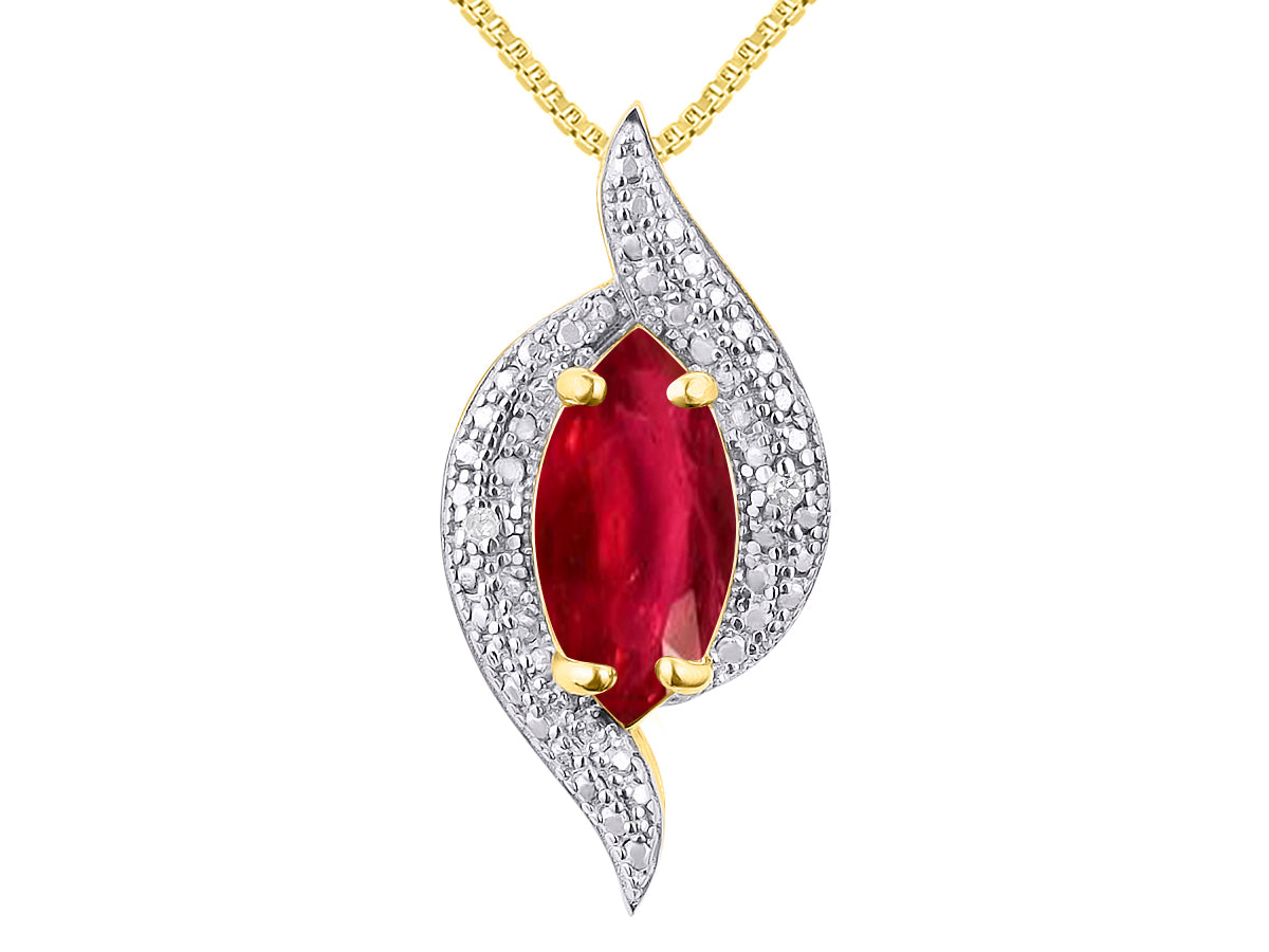 RYLOS Designer Necklace: Marquise Gemstone & Diamond Pendant, 18" Chain, 10X5MM Birthstone, Women's Elegant Jewelry - Yellow Gold Plated Silver