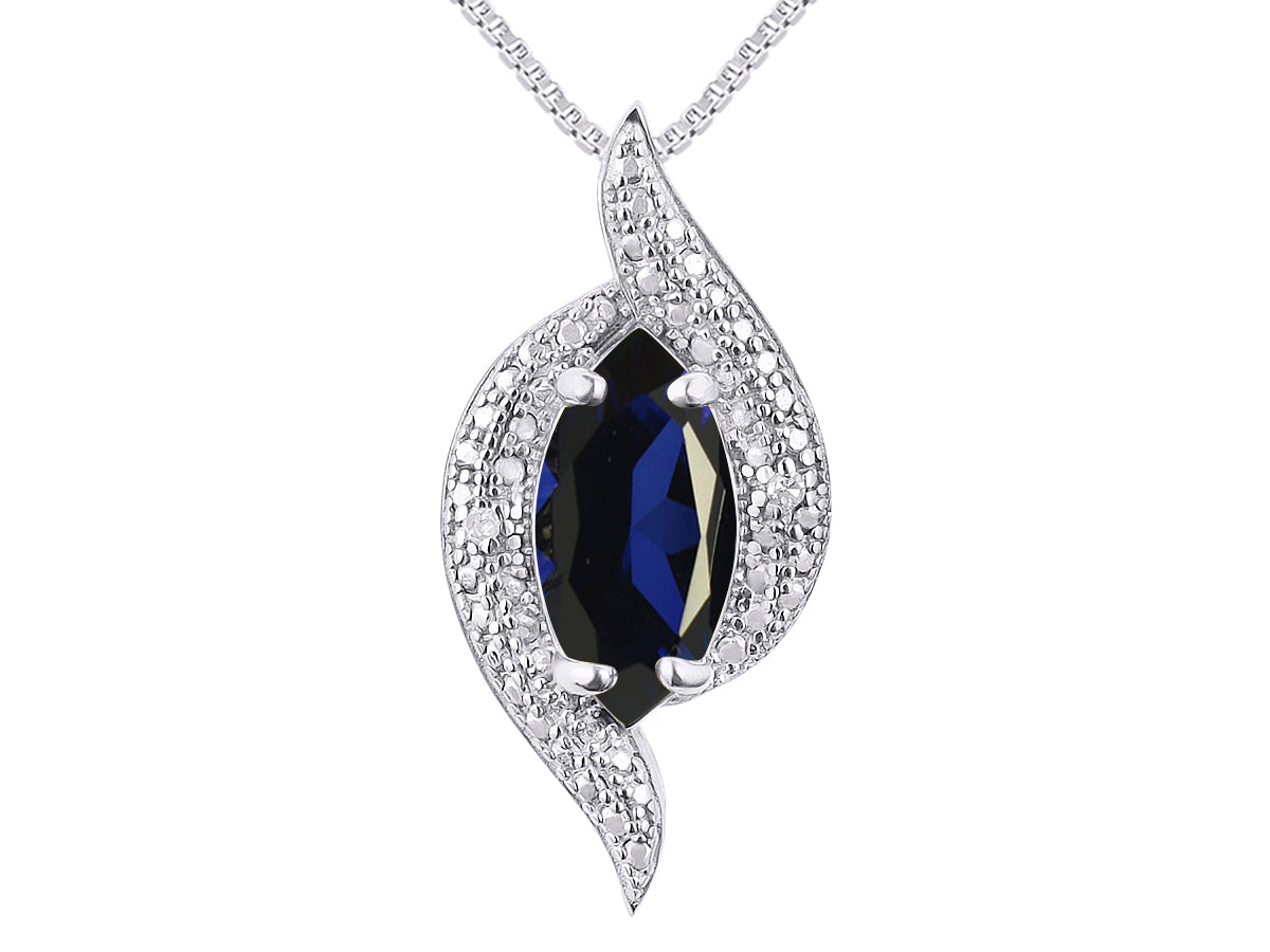 RYLOS Designer Necklace: Marquise Gemstone & Diamond Pendant, 18" Chain, 10X5MM Birthstone, Women's Elegant Jewelry - Sterling Silver