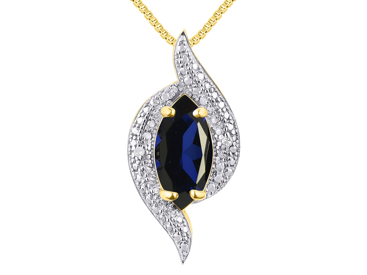 RYLOS 14K Yellow Gold Designer Necklace: Marquise Gemstone & Diamond Pendant, 18" Chain, 10X5MM Birthstone, Women's Elegant Jewelry