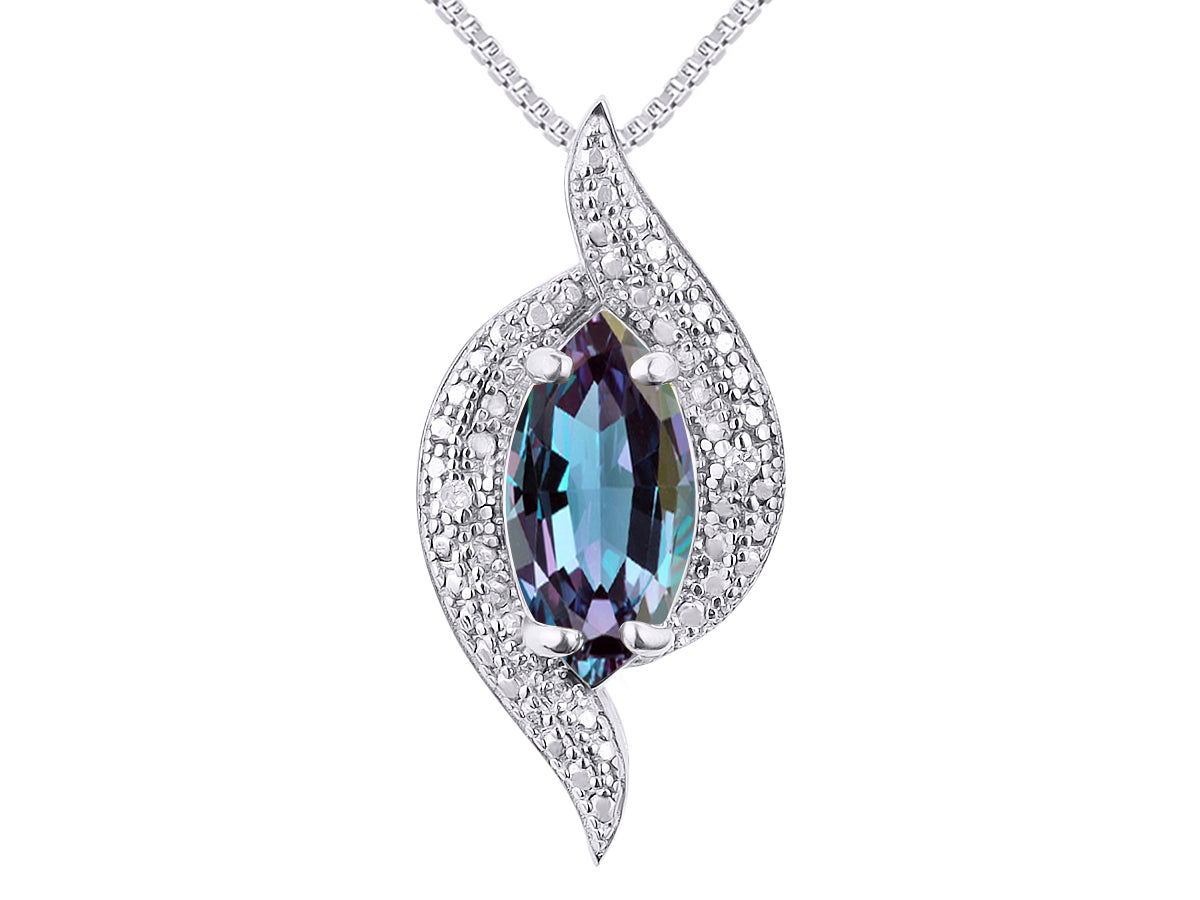 RYLOS Designer Necklace: Marquise Gemstone & Diamond Pendant, 18" Chain, 10X5MM Birthstone, Women's Elegant Jewelry - Sterling Silver